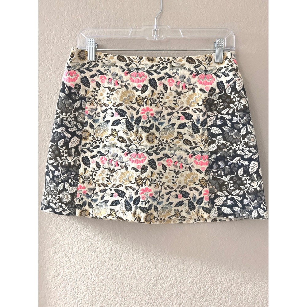 Topshop Floral Tapestry Mini Skirt Jacquard A-Line Pink Gold US 6 27M29FMUL